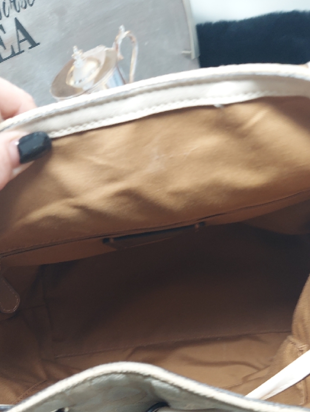 Coach Two-Tone Beige Signature Elle Canvas Backpack with Leather Flap - Picture 3 of 7
